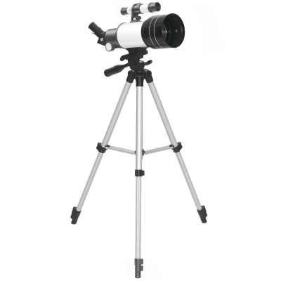 Outsunny Telescópio com  Abertura de 70 mm 30X-300X 300 mm Lente Barlow 3X Nível e Tripé Ajustável 76x76x133 cm Branco e Preto