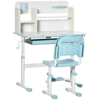 HOMCOM Escritorio y Silla para +3 Años con Altura Ajustable y Mesa Inclinable 80x52x88-109 cm y 35,5x44,5x66-80 cm Azul