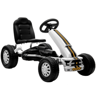 AIYAPLAY Go Kart para Niños de +3 Años con Asiento Ajustable Volante Freno Manual Marco de Aluminio y Acero Carga 30 kg Blanco