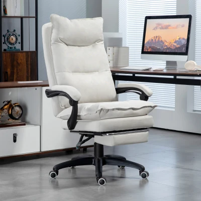 Vinsetto Silla de Escritorio con Masaje Altura Ajustable Respaldo Reclinable Reposapiés Giratoria 360° Crema