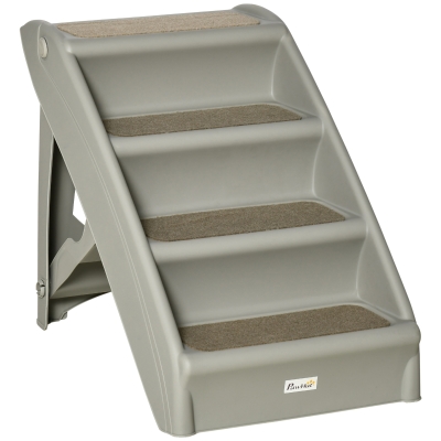 PawHut Escalier Pliant 4 Marches Antidérapantes pour Chien Gris