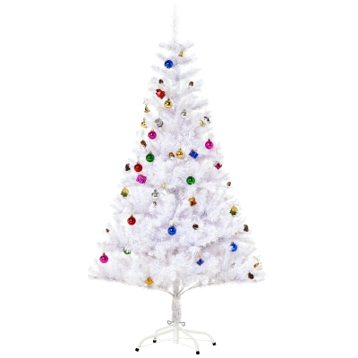 HOMCOM 5ft Snow Christmas Tree Faux White Metal Stand
