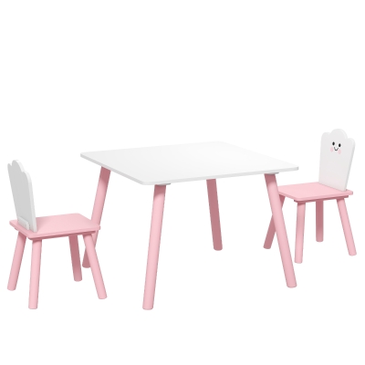 AIYAPLAY Ensemble Table 2 Chaises Bois Enfant Rose