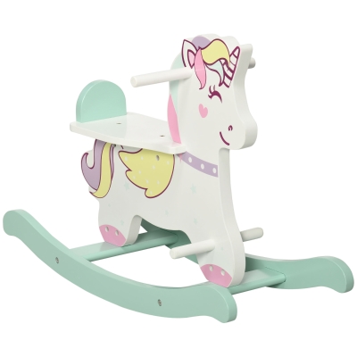 HOMCOM Cavallo a Dondolo per Bambini 1-3 Anni Blu Rosa e Bianco