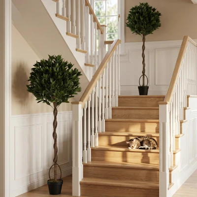 Outsunny Artificial Bay Laurel Topiary Tree Set Weighted Pot Green