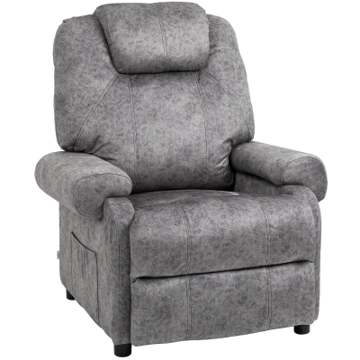 HOMCOM Poltrona Relax Reclinável com Apoio para os Pés Retrátil Encosto Alto Bolso Lateral Acolchoado Grosso 88x91x108 cm Cinzento