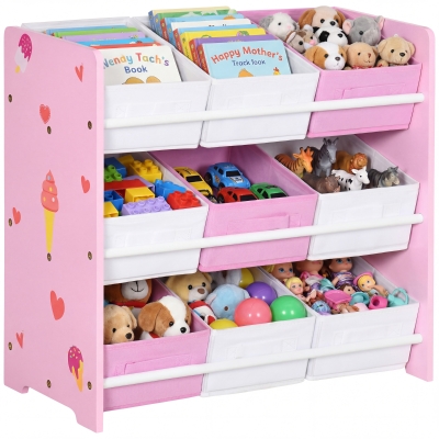 ZONEKIZ Kids Storage Rack with 9 Baskets for Nursery Pink