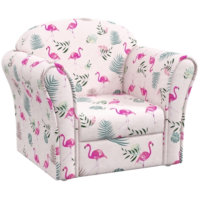 AIYAPLAY Kids Armchair Wooden Frame Flamingo Design Pink