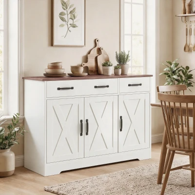 HOMCOM Buffet Blanc 3 Portes 2 Tiroirs 108x40x81cm Cuisine
