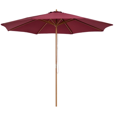 Outsunny Parasol Rouge Ø3m Bois Polyester Haute Densité