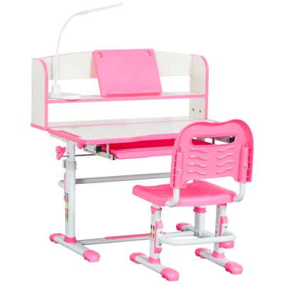 HOMCOM Banco Scuola Bambini 6-12 Anni con Luce LED e Leggio Rosa