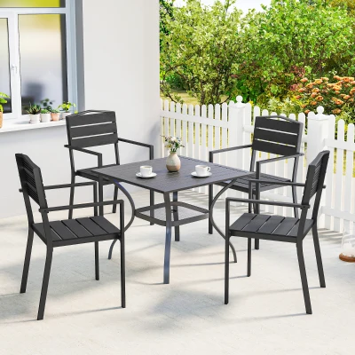 Outsunny Gartenstühle 4er Set Stapelbare Terrassenstühle mit Lamelldesign Armlehnen 52 x 51 x 90 cm Schwarz