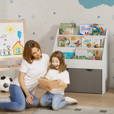 AIYAPLAY Bibliothèque Enfant 3 Niveaux avec Tiroir Gris MDF