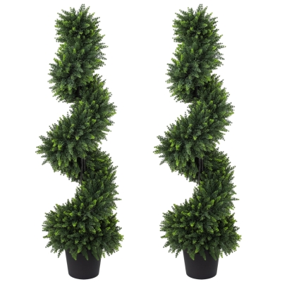 HOMCOM Artificial Spiral Cypress Trees Set 2 UV Deep Green