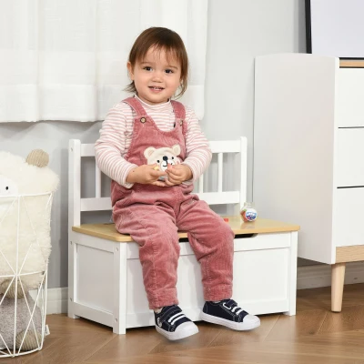 HOMCOM 2-in-1 Wooden Toy Box Storage Bench with Pneumatic Rod