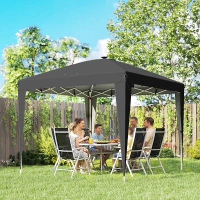 Outsunny Gazebo 3x3 m Pieghevole con Luce e Telecomando Nero