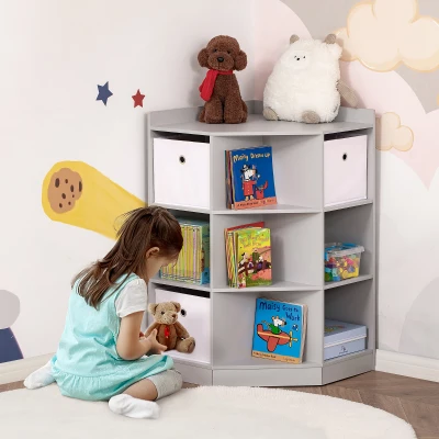 HOMCOM Kids Storage Cabinet Grey Toy Organiser with Drawers