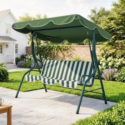 Outsunny Balancelle 3P Toit Réglable Vert Blanc