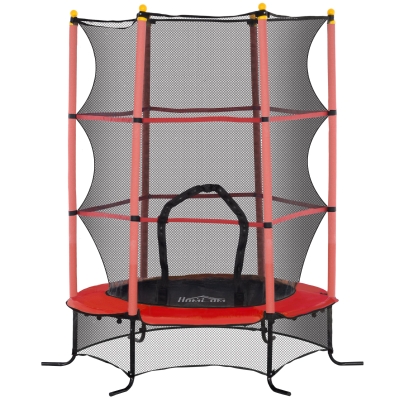 HOMCOM Trampolín para Niños de +3 Años Ø163 cm con Red de Seguridad y Marco de Acero Carga 50 kg para Interior y Exterior Rojo