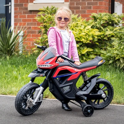 HOMCOM Moto Elettrica per Bambini 6V con Rotelle e Fari Rossa
