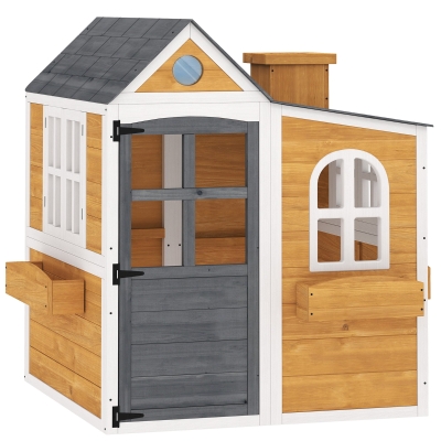 AIYAPLAY Cabane Enfant Bois Jaune avec Porte Fenêtres 3 Bacs