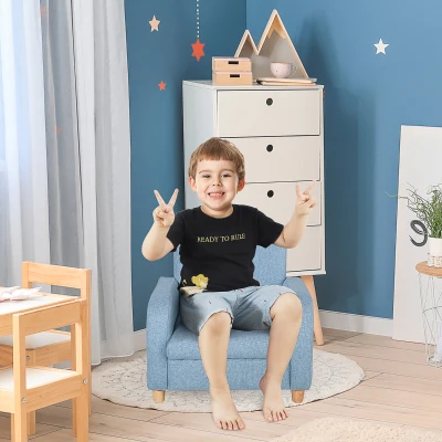 HOMCOM Children's Armchair Wood Frame High Back Blue