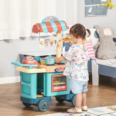 HOMCOM Kids Kitchen Playset Fast Food Trolley 50 Pcs