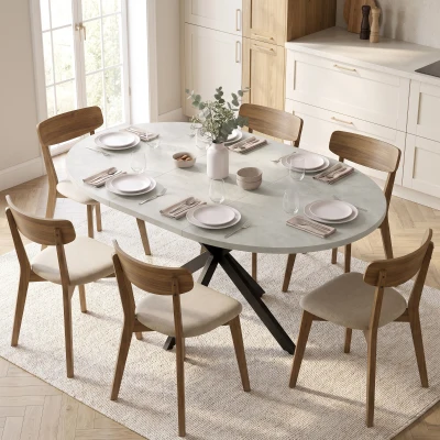HOMCOM Uitschuifbare eettafel voor 4-6 personen, keukentafel in industriële look met stalen spinpoot, grijs