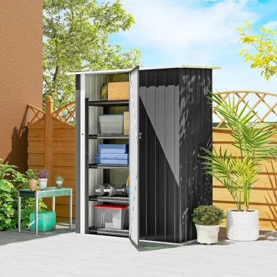 Outsunny Capanno Attrezzi in Metallo Tetto Inclinato Grigio Scuro