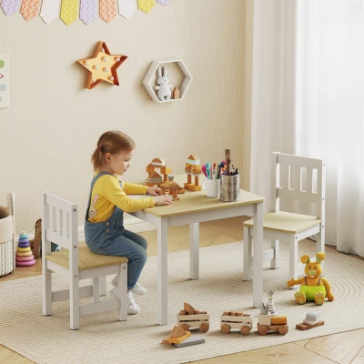 AIYAPLAY Table Enfant Bois Naturel avec 2 Chaises 56x52x48cm