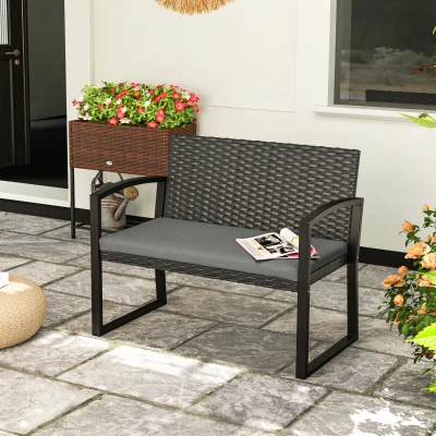 Outsunny Banc 2 Places Résine Tressée Gris Noir Extérieur 103cm