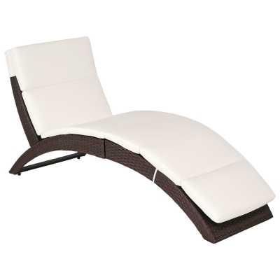 Outsunny Foldable Rattan Sun Lounger Brown with Cushion
