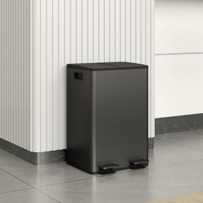 HOMCOM 2 x 28 L Doppelmülleimer, Pedalöffnung, leicht zu reinigen, Edelstahl, Kunststoff, Schwarz