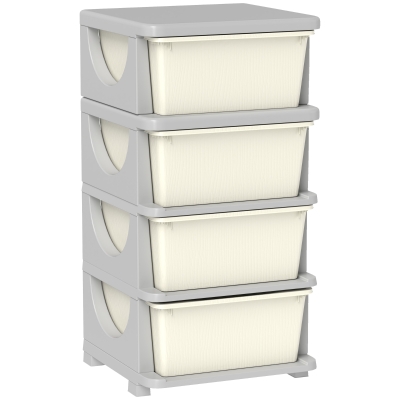 HOMCOM Organisateur de jouets pour enfants avec 4 tiroirs à 4 niveaux, boîtes de rangement en plastique, 37 x 37 x 76 cm, crème