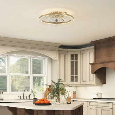 HOMCOM Ceiling Fan Dimmable LED Remote Bedroom Gold Tone