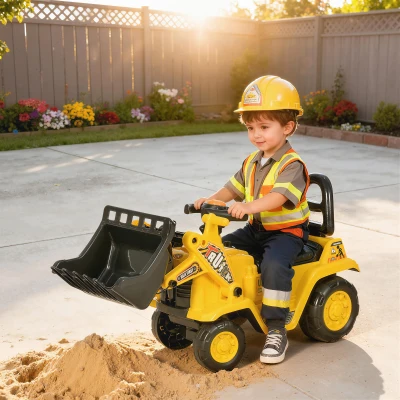 HOMCOM 3-in-1 Ride-On Toy Bulldozer Digger Scooter