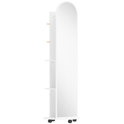 HOMCOM Full-Length Mirror with Storage Shelves & Wheels White