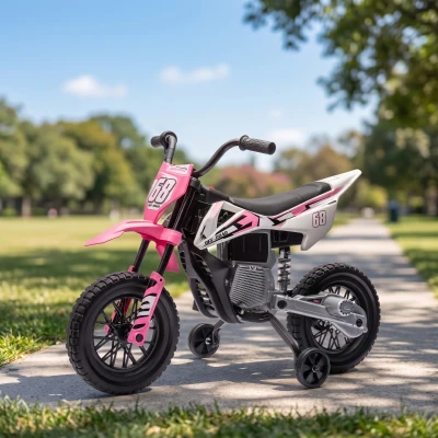 AIYAPLAY Moto Eléctrica Cross para Niños 3-6 Años 12V 2 Motores 5 km/h Rosa