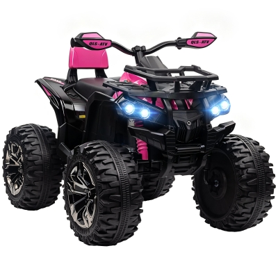 HOMCOM Quad Elétrico Infantil 12V com 2 Motores, 3-8 km/h, Música, Faróis LED e USB, Rosa
