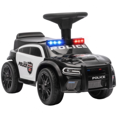 AIYAPLAY Coche Correpasillos de Policía para Niños de 18-36 Meses con Luz Música y Espacio de Almacenaje 65x29,5x36 cm Negro