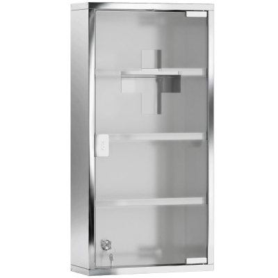 HOMCOM Armario de Medicinas Botiquín Gabinete de Primero Auxilios Acero Inox 4 Estantes Caja Colgante de Pared con Cerradura