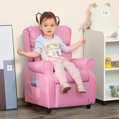 HOMCOM Kindersofa Kindersessel mit Fußstütze Armlehne verstellbare Rückenlehne Relaxsessel Kindercouch Stuhl Liegecouch Kinder Sofa für 3-5 Jahre Jungen und Mädchen Rosa