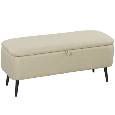 HOMCOM Banc Rangement Beige 101cm Couvercle Rabattable Acier