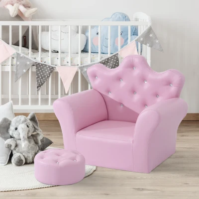 HOMCOM Set poltrona per bambini con poggiapiedi 58cm x 40.5cm x 49cm Rosa