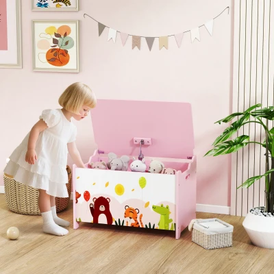 AIYAPLAY Coffre à Jouet Enfant Motif Animal 60x37x39cm Rose