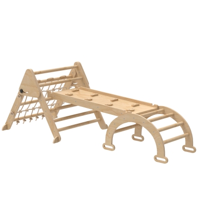 AIYAPLAY Triangle Escalade Enfants 8 en 1 Bois avec Toboggan