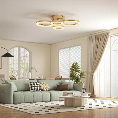 HOMCOM LED Ceiling Light 4 Rings 40W Gold Tone