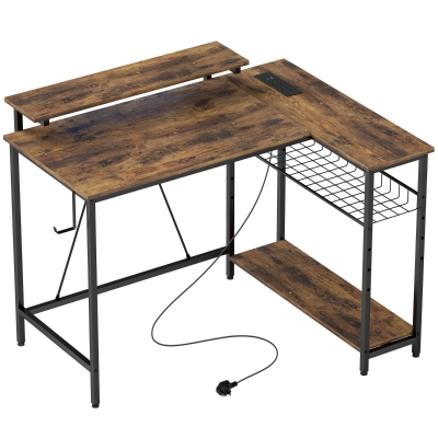 HOMCOM Reversible L-Shaped Gaming Desk LED Rustic Brown