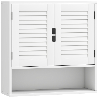 HOMCOM Armário de parede para casa de banho com porta ripada, prateleira regulável e compartimento aberto, 60x20x60cm, branco