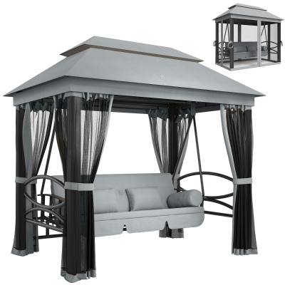 Outsunny 3-Seater Swing Chair Patio Bench with Canopy Grey